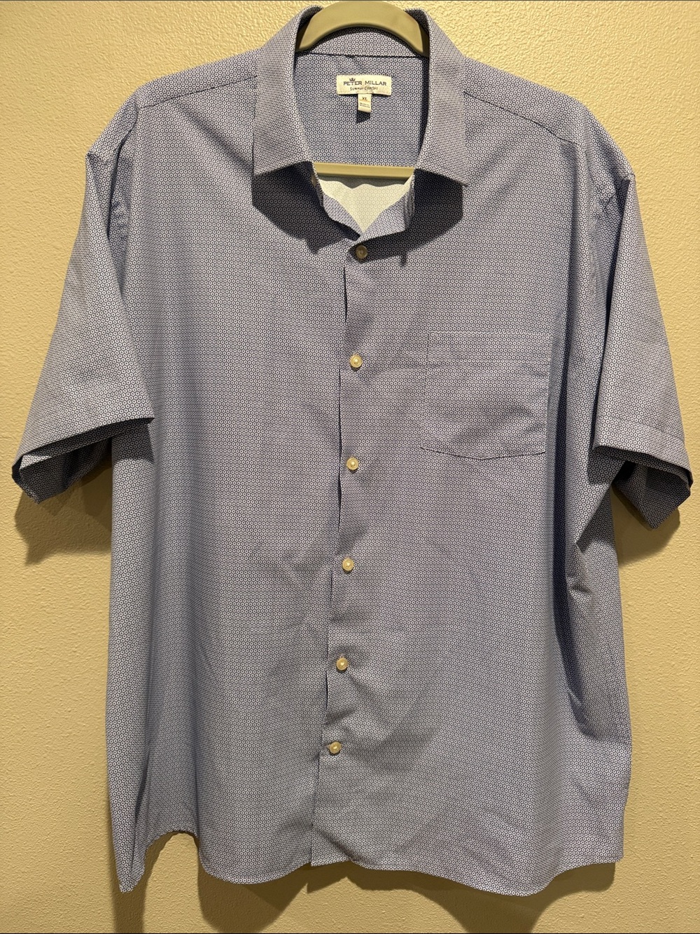 Peter Millar Summer Comfort Short Sleeve Shirt Men's XL Purple & Blue Geometric